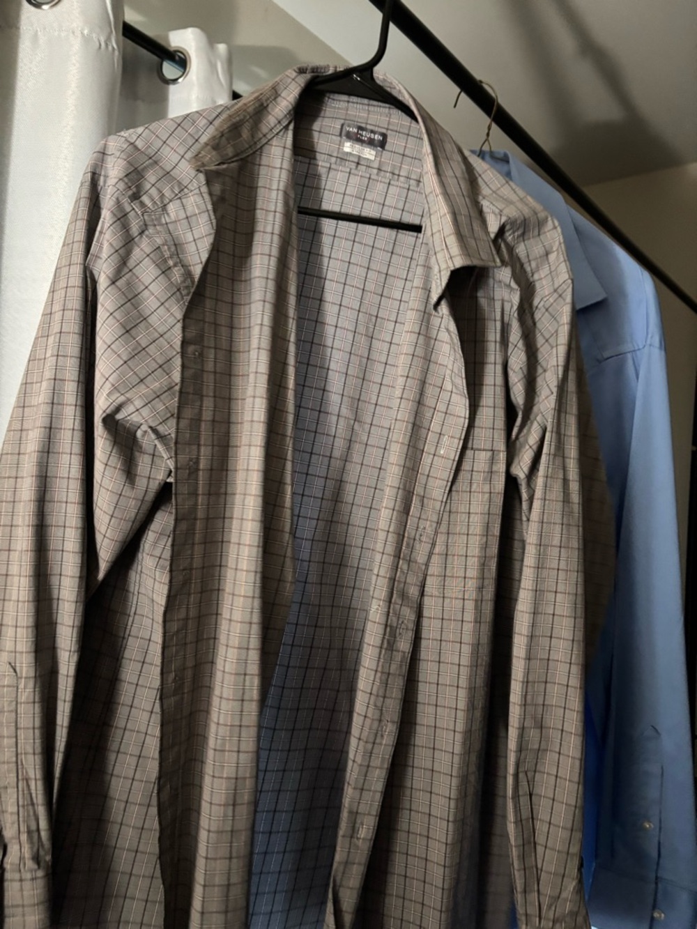 Van Heusen Gray Plaid Long-Sleeve Dress Shirt